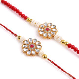 Pair Rakhi -Beatiful Design Kundan Flower Pearl and Beads