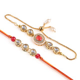 Pair Rakhi - Beatiful Kundan Oval Shape Rakhi