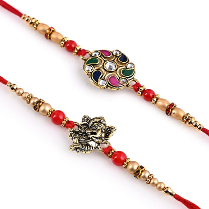 Men's Rakhi -Ganesh ji and flower Design -Set of 2