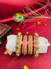 Traditional Red and Gold Kada Set adorned with Pearls