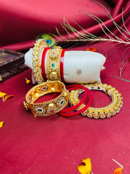 Traditional Antique Gold and Red Kada Sets