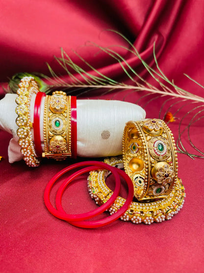 Traditional Antique Gold and Red Kada Sets