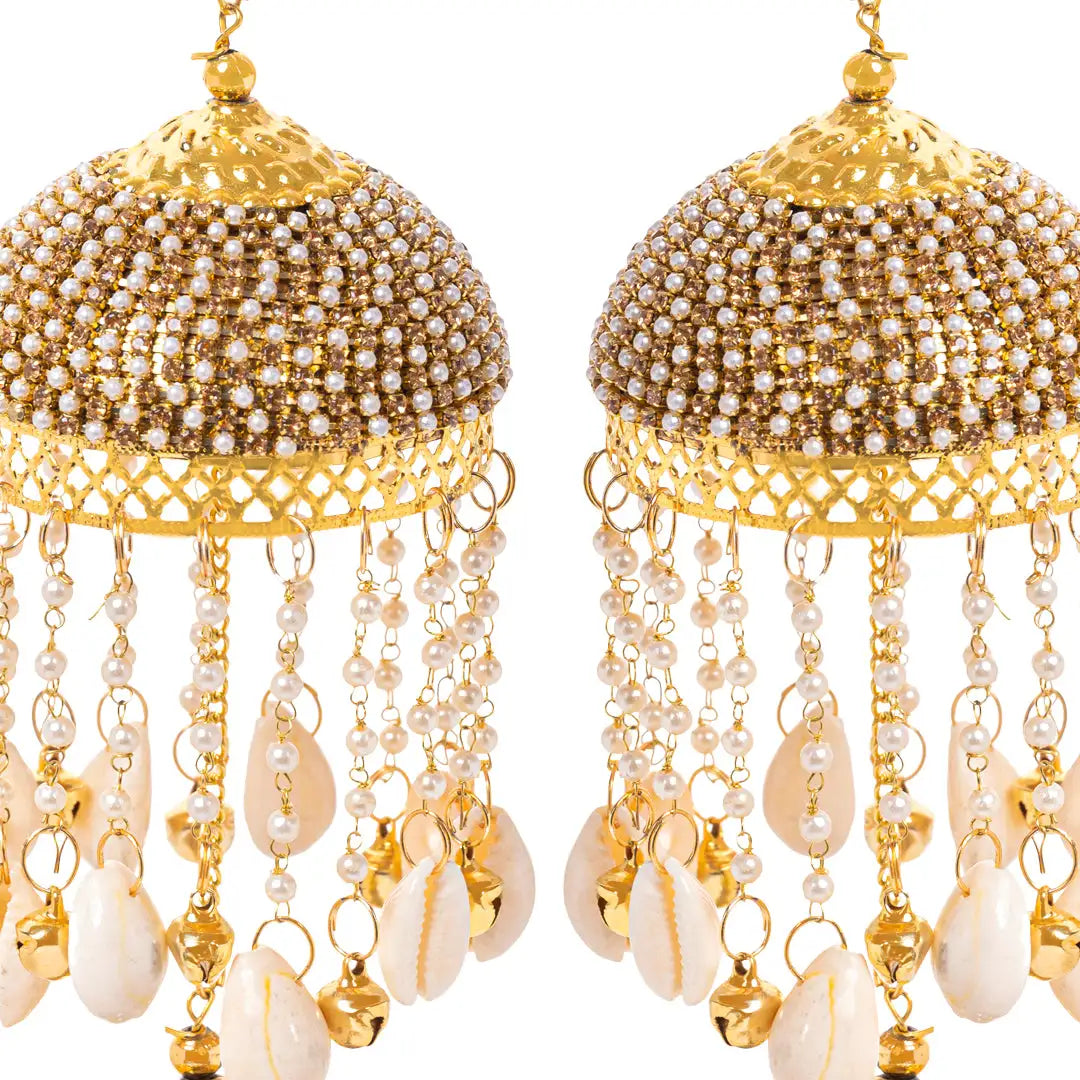 Golden Seashell Pearls Triple Dome Bridal Kaleera