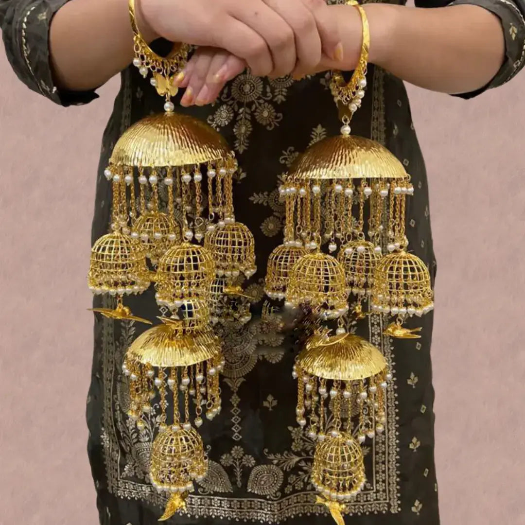 Indo Western Golden Kaleera with cage shaped domes