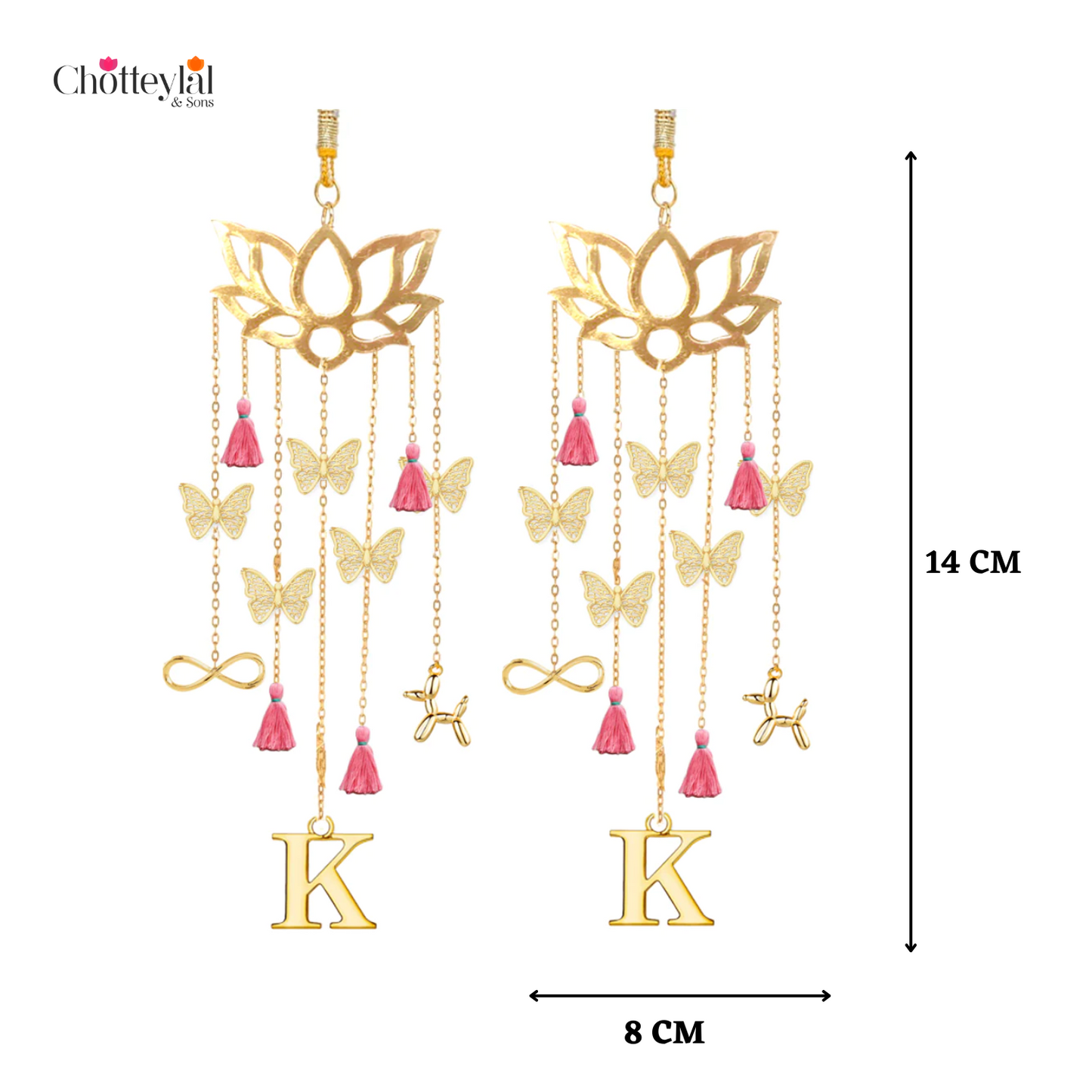 Golden Lotus Charms Bridal Kaleera - Customise with Name Initials, Motifs & Tassels