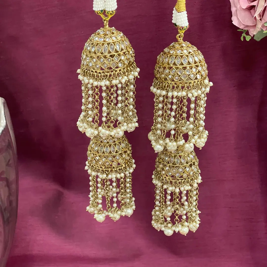 Golden Oxidied Stone & Pearl Bridal Kaleera