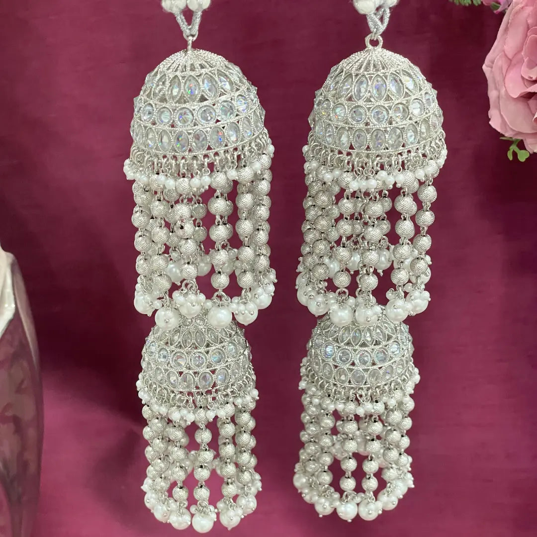 Silver Oxidied Stone & Pearl Bridal Kaleera