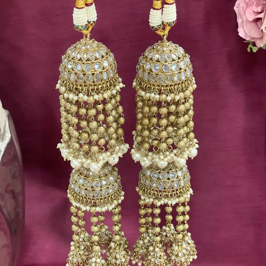 Golden Oxidised Tassel Ends Bridal Kaleera