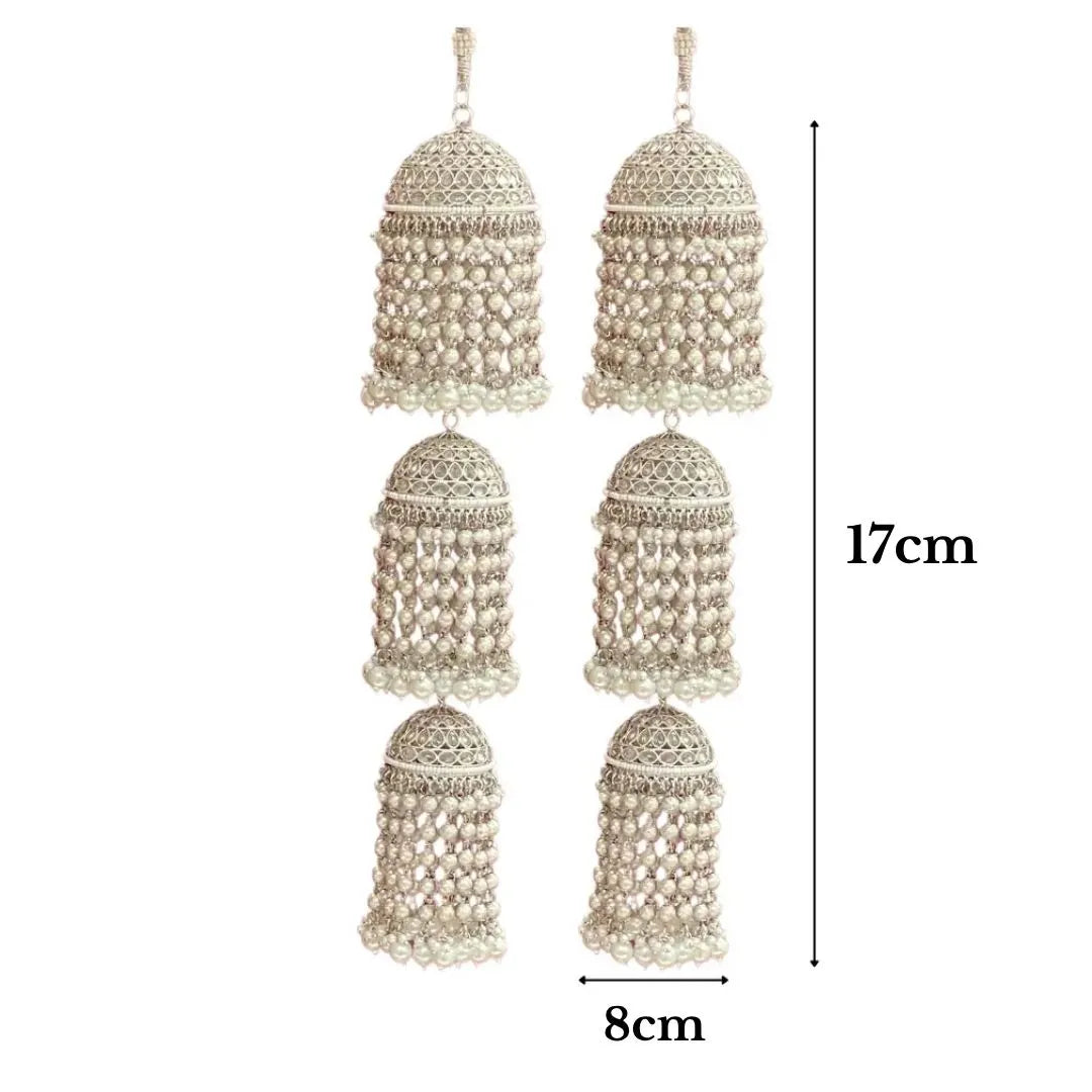 Silver Oxidized Triple Dome Bridal Kaleera