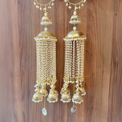 Golden Sleek Dome With Jhumkis Bridal Kaleera - Customizable With Unique Charms