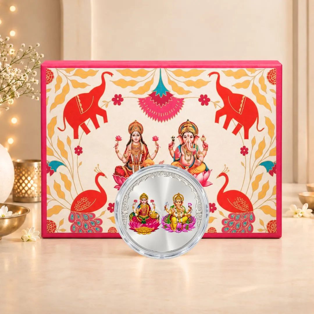 Diwali Divine Blessings – Laxmi Ganesh 1g Pure Silver UV Coin Gift Box