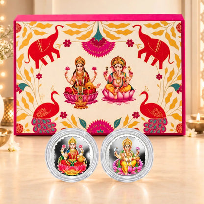 Diwali Divine Blessings – Laxmi Ganesh 2g Pure Silver UV Coin Gift Box