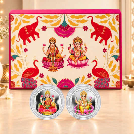 Diwali Divine Blessings – Laxmi Ganesh 2g Pure Silver UV Coin Gift Box