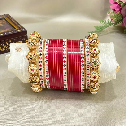 Pure Pearl Royal Kundan Dark Red Chooda