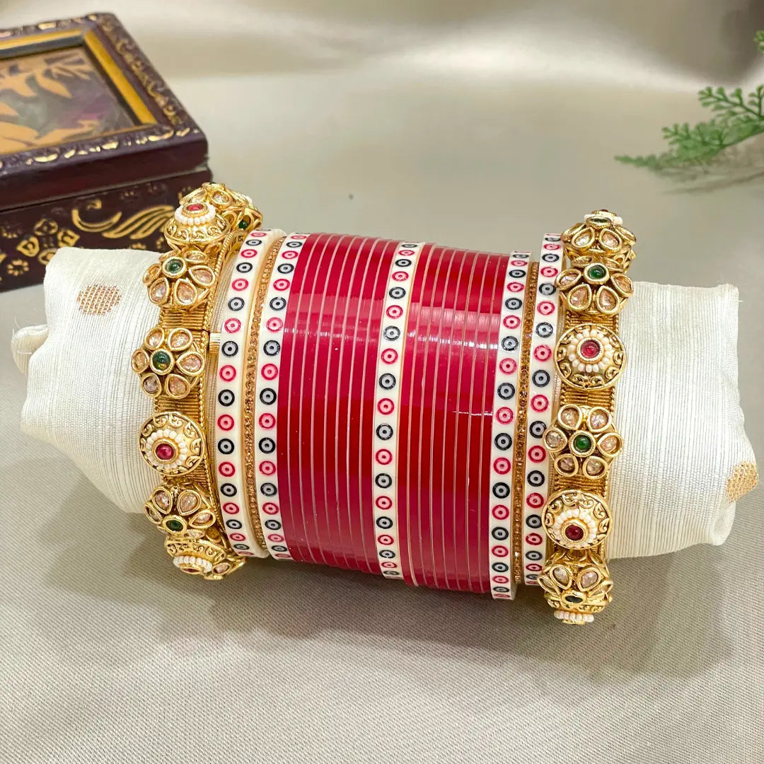 Pure Pearl Royal Kundan Dark Red Chooda