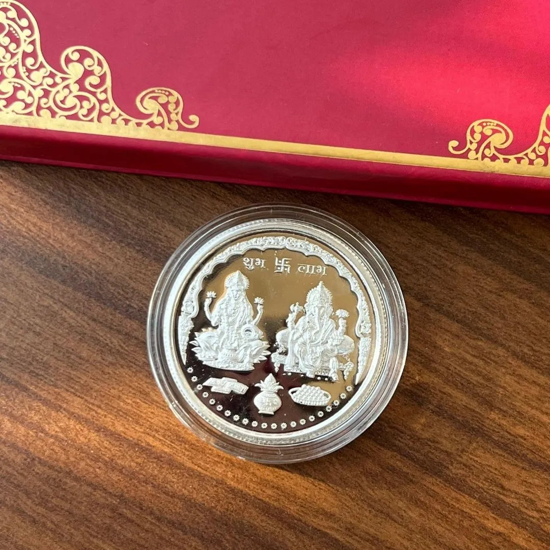 999 Pure Laxmi Ganesh 10 gm Silver Coin Set With Red Box