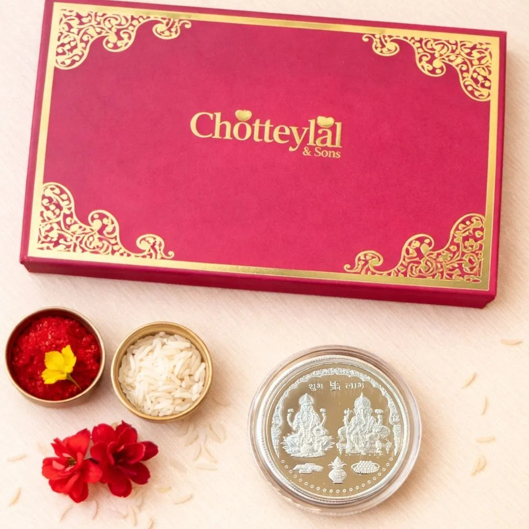 999 Pure Laxmi Ganesh 10 gm Silver Coin Set With Red Box