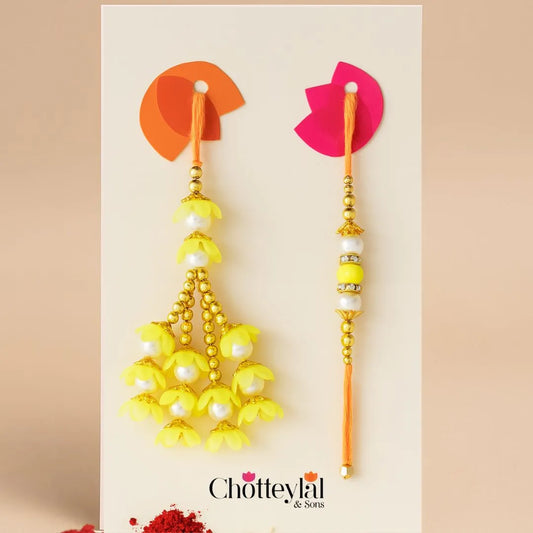Pair Rakhi - Beautiful Yellow Flower Design