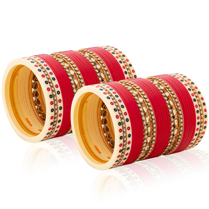 Enchanted Crimson Chuda | Chura | Chooda : Red Dot Chuda | Chura | Chooda  with Pearl and Kundan Bangles
