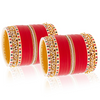 Crimson Elegance Chooda: Red Chooda with Twin Pearl Bangles