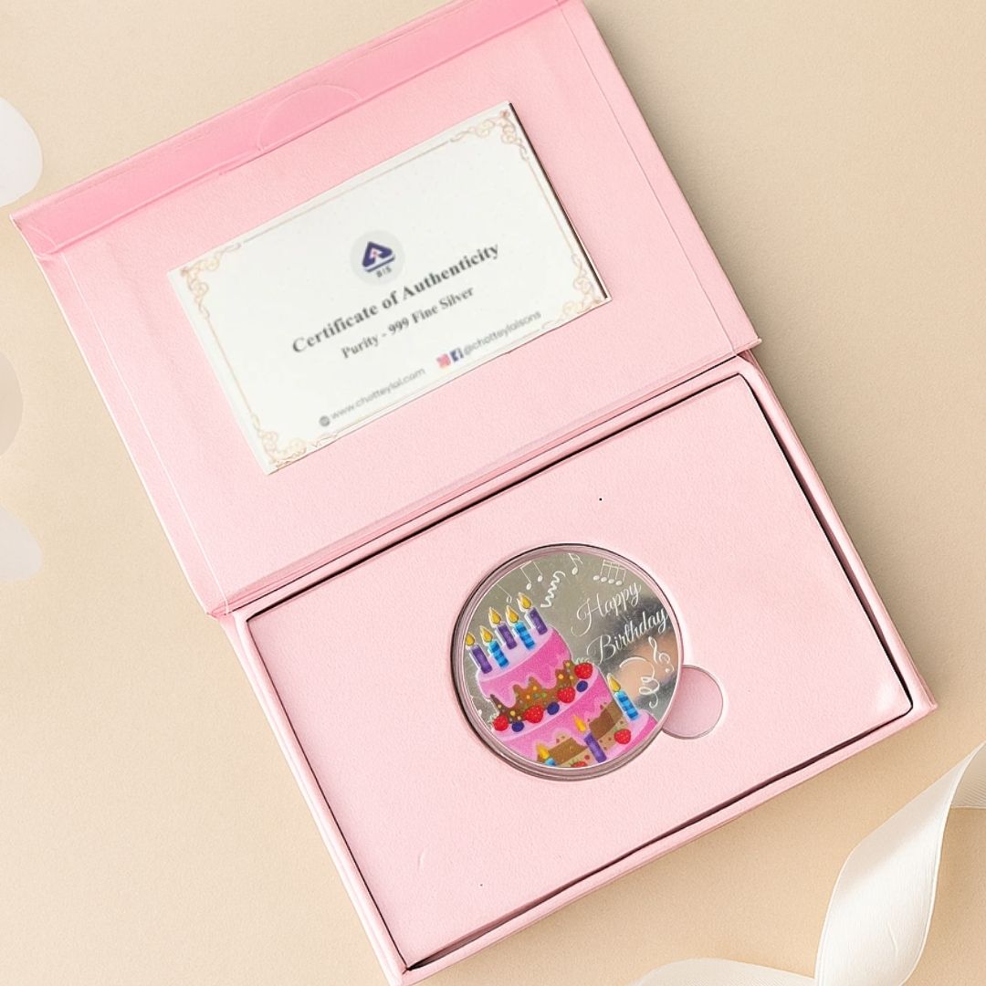 Colorful Happy Birthday, UV Printed, Round Shape, Single (10 Gram), 999 Purity Silver Coin - Ready To Ship