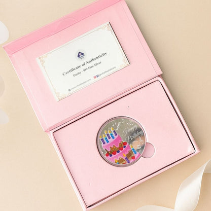 Colorful Happy Birthday, UV Printed, Round Shape, Single (10 Gram), 999 Purity Silver Coin - Ready To Ship
