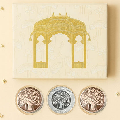 Banyan Tree Lotus Gold Finish 999 Silver Coin Set (11 gm) – Chotteylal & Sons