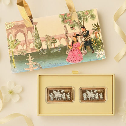 Shubh Vivah Two Elephant Design, Rose Gold Finish, Dollar Shape, Set of 2 (10 Gram Each) ,999 Silver Coin Box Set – Ready to Ship