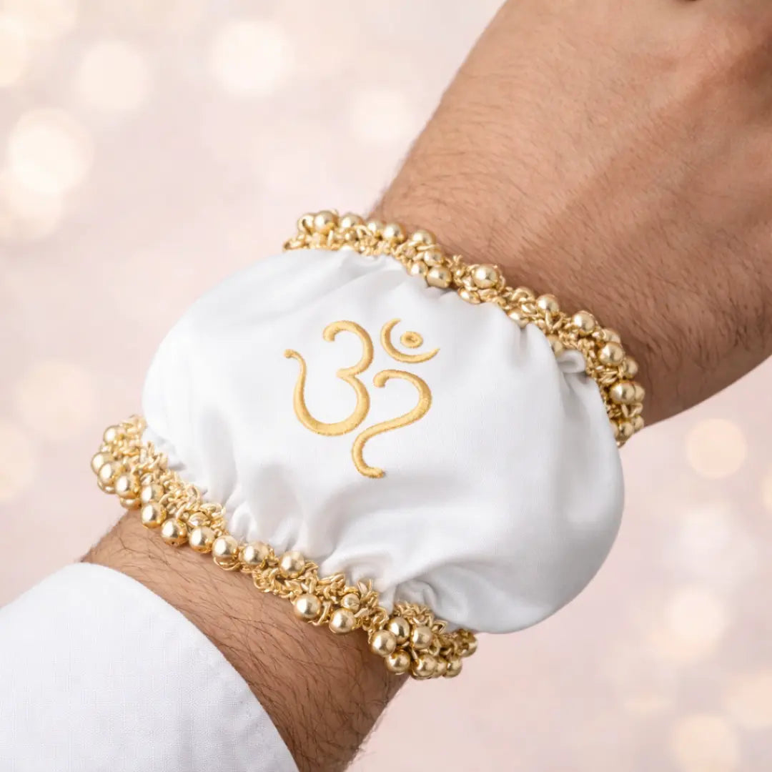 Om Luxury Fabric White Gaana Cover for Wedding Rituals