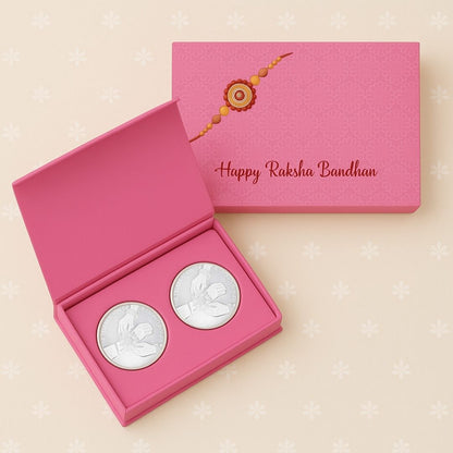 Classic Happy Rakhi Gift, Rakhi On Hand Coin, Set of 2 (10 Gram Each) - 999 Purity Silver Coin - Ready To Ship