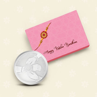 Classic Happy Rakhi Gift, Rakhi On Hand Coin, Single (10 Gram), 999 Purity Silver Coin - Ready To Ship