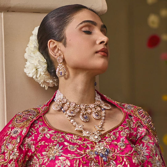 Opulent Polki Necklace Set - 22K Gold Plated, 92.5 Silver