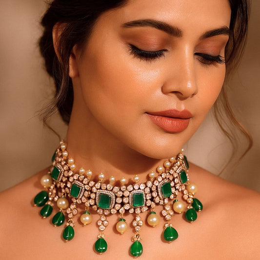 Heritage Emerald Choker - 22K Gold Plated, 92.5 Silver