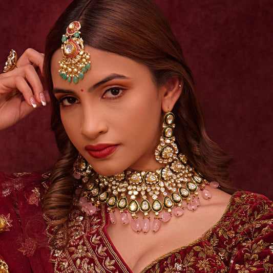 Radiant Maharani Polki Set - 22K Gold Plated, 92.5 Silver