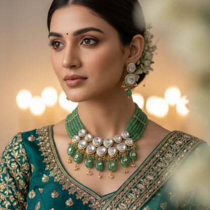 Statement Polki Necklace Set - 22K Gold Plated, 92.5 Silver