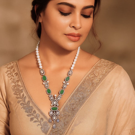 Dazzling Long Necklace Set - 22K Gold Plated, 92.5 Silver