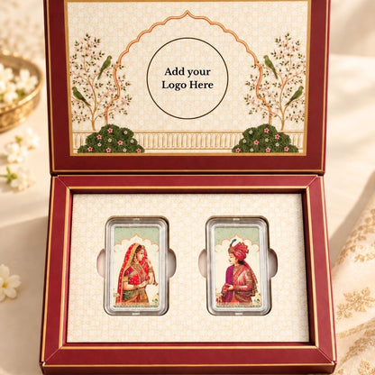 999 Pure Silver Raja & Rani Wedding Bar Coin Set – 20g