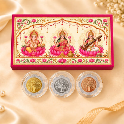 Diwali Gifts – 15g 999 Pure Silver Flower-Shaped Banyan Tree Coin
