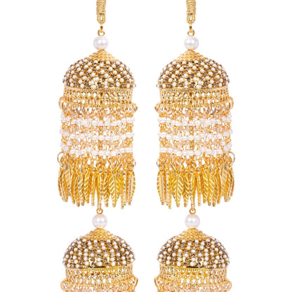 Golden Dual Dome Pearls & Leaf Bridal Kaleera