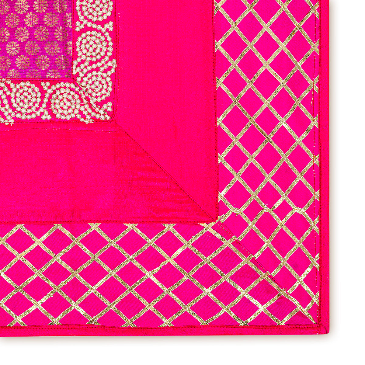 Raw Silk With Gota Work Bandhani Lace pooja mat