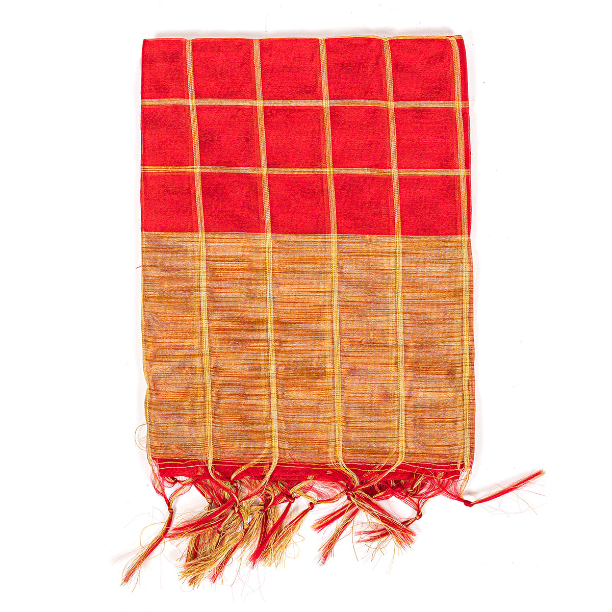 Set of 5/10 Chanderi Cottonn Red with Golden check print Stoll