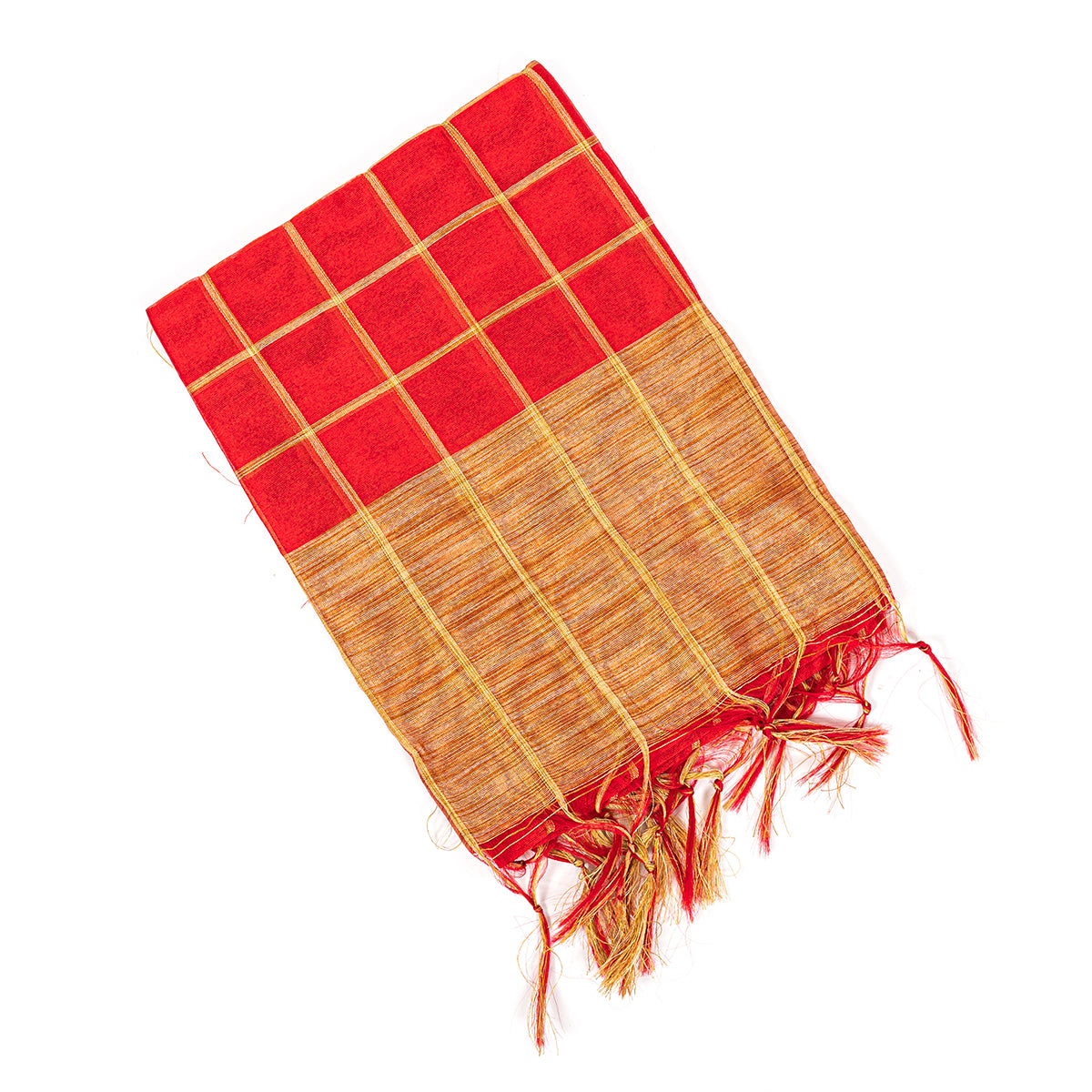 Set of 5/10 Chanderi Cottonn Red with Golden check print Stoll