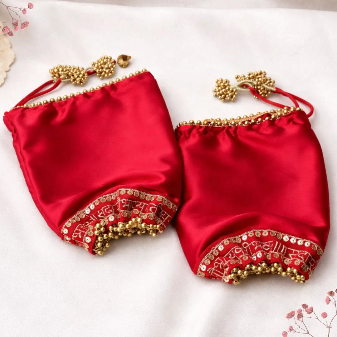 Bridal Red Satin Chooda Cover with Sada Saubhagyavati Script & Floral Motifs - Ships Immediately