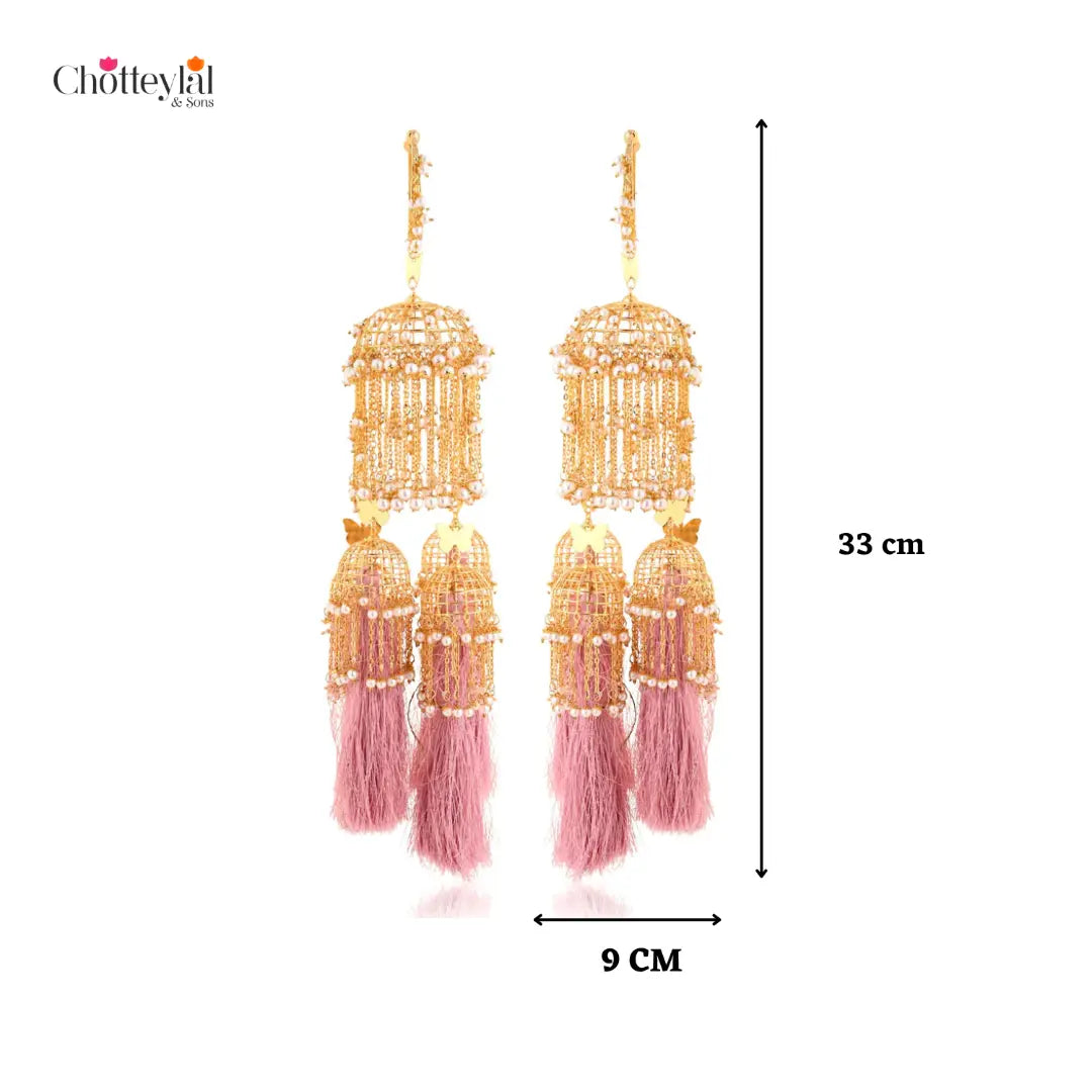 Golden Pearl & Pink Tassels Long Bridal Kaleera