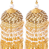 Golden Minimalist Dual Hanging Pearls & Motifs Bridal Kaleera
