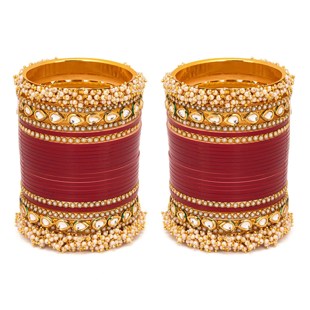 Hand Polished Maroon Chooda Set