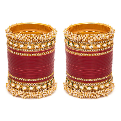 Hand Polished Maroon Chooda Set