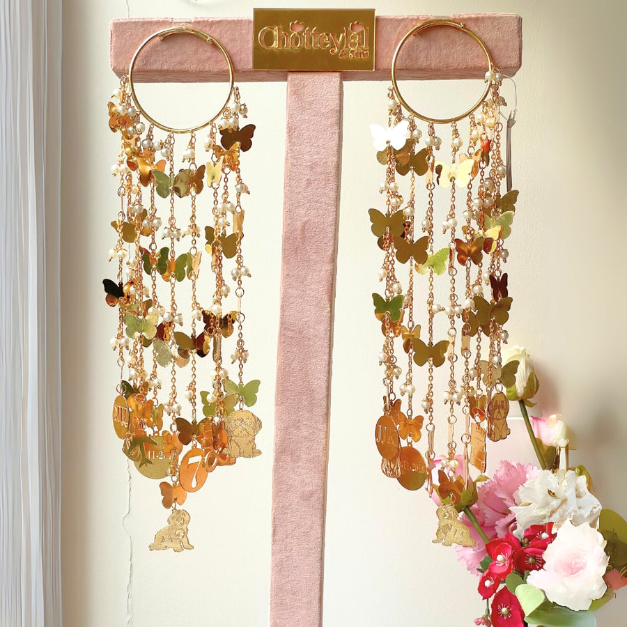 Golden Bollywood Inspired Butterfly & Pearl String Bridal Kaleera - Customizable With Unique Charms
