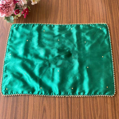 Green Rectangular Placement Mats With Golden Bead Border - Plain