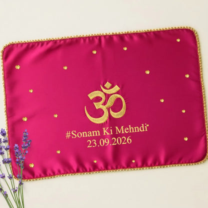 Dark Pink Om Motif Mehendi Mat With 2 Line Text